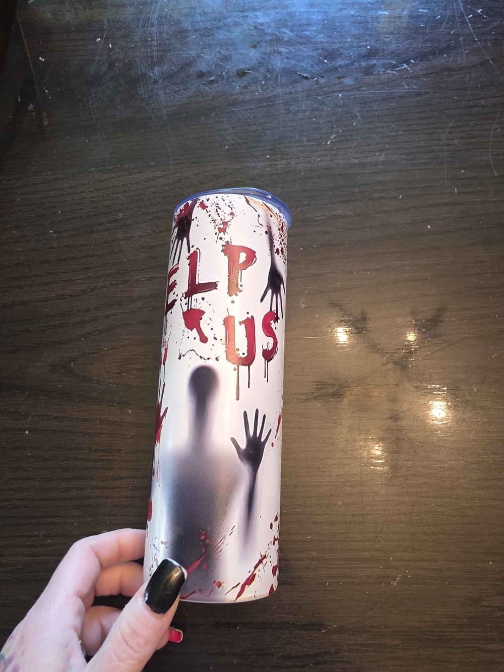 White Mug with Red and Black Horror Design